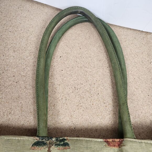 Tommy Bahama Palm Tree cream  Tapestry Purse Shoulder Bag green handles bottom - Picture 11 of 16